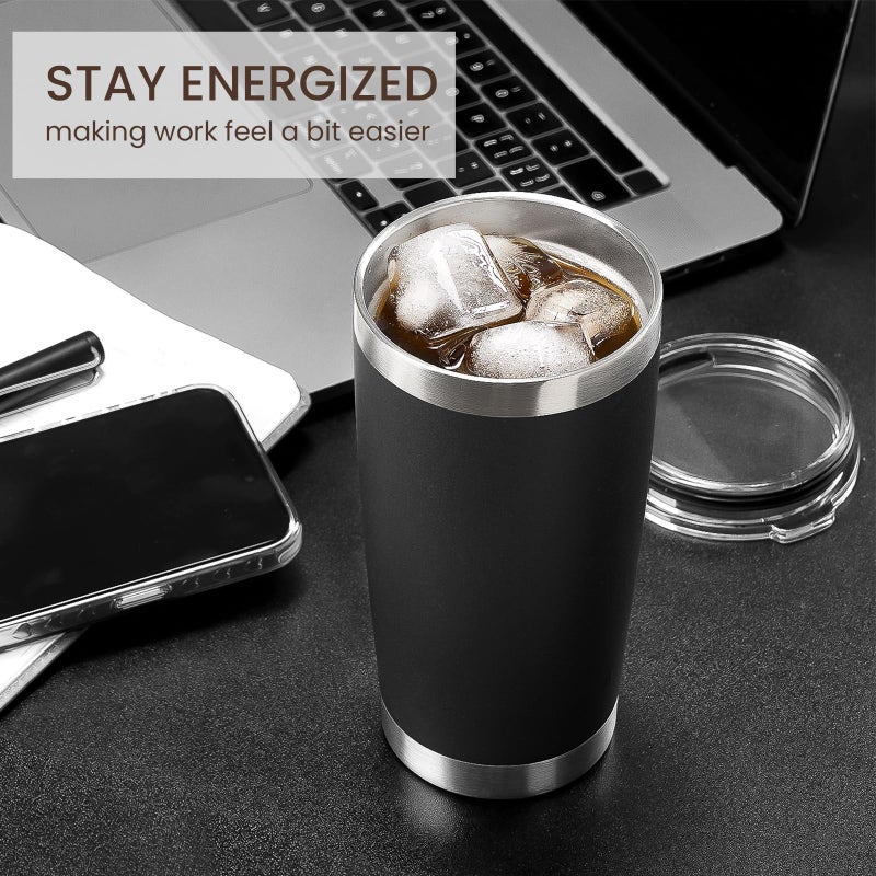 MEWAY 20oz Tumbler 4 Pack Double Wall Vacuum Insulated Travel Mug Bulk, Stainless Steel Tumblers with Lid and Straw, Durable Powder Coated Coffee Cups for Cold & Hot Drinks (Black, 4) - Image 4